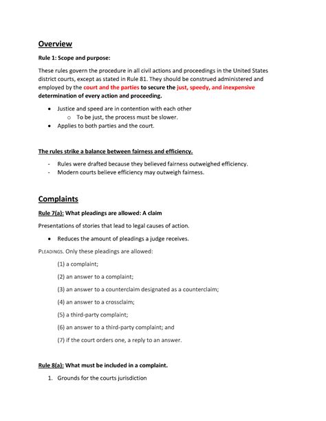 Civ Pro Outline Overview Rule 1 Scope And Purpose These Rules