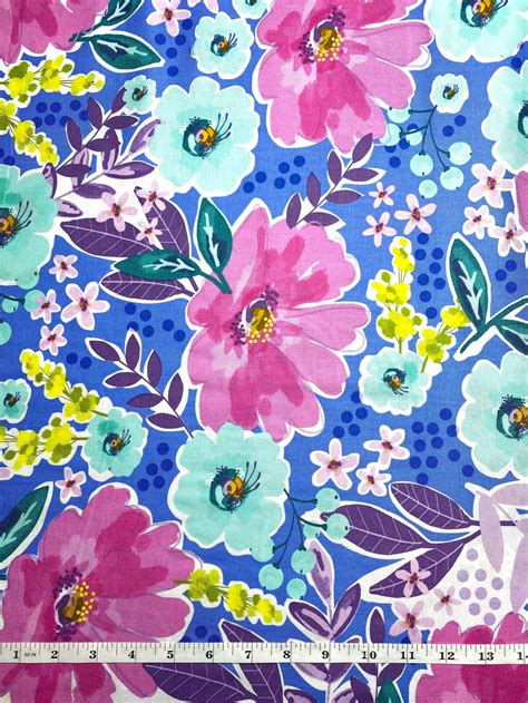 Bright Floral Cotton Fabric - Etsy