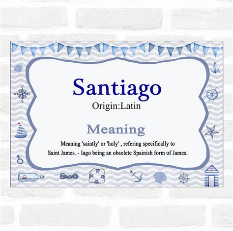 Santiago Name Meaning Nautical Certificate Party Animal Print