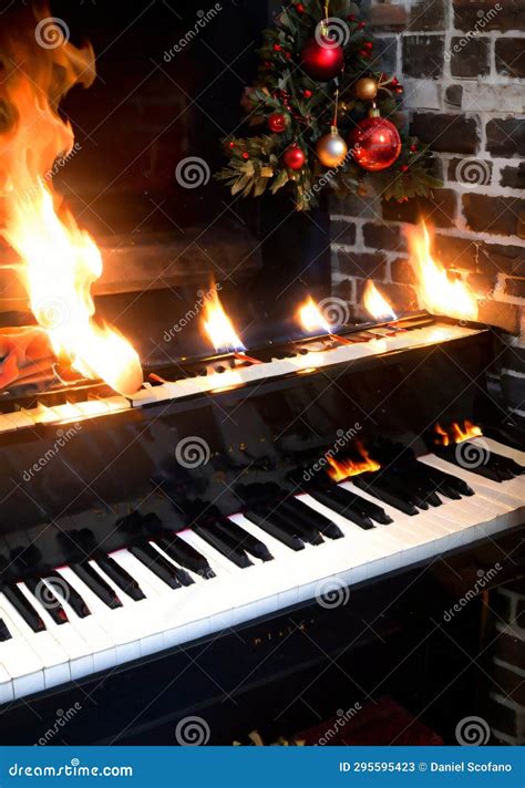 Christmas Carols Sheet Music on a Piano, with a Fire in the Background ...