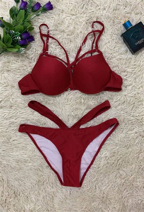 Sexy Red Piece Bikini Set Women S Fashion Swimwear Bikinis Swimsuits On Carousell