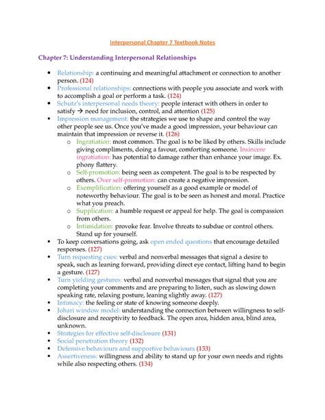 Interpersonal Chapter 7 Textbook Notes 124 Professional