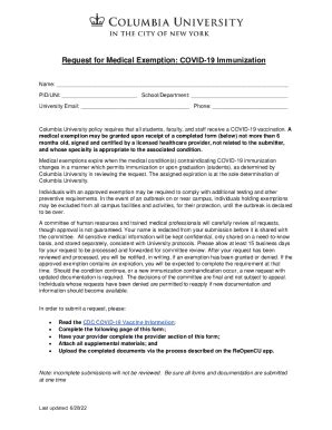 Fillable Online Request For COVID19 Medical Exemption Form 6 28 2022