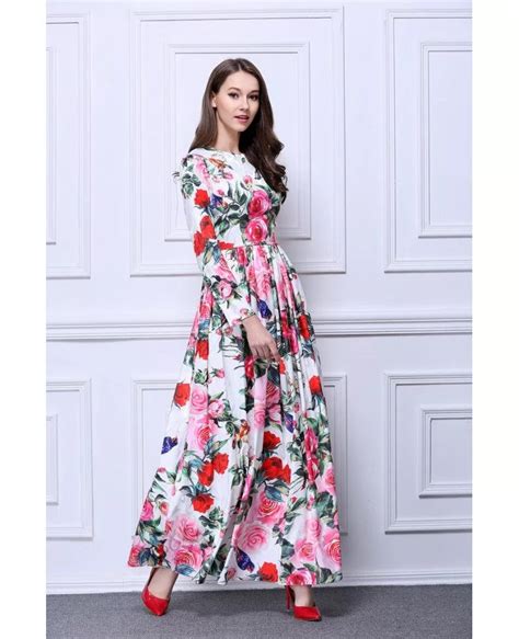 Boho Floral Printed Chiffon Long Wedding Guest Dress With Long Sleeves Ck482 90 1