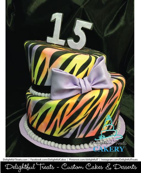 2 Tier Fondant Rainbow Colored Zebra Print Fondant Topper Quinceañera