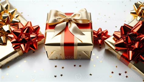 AI Generated Shiny Gold Gift Box Wrapped In Yellow Paper Generated By