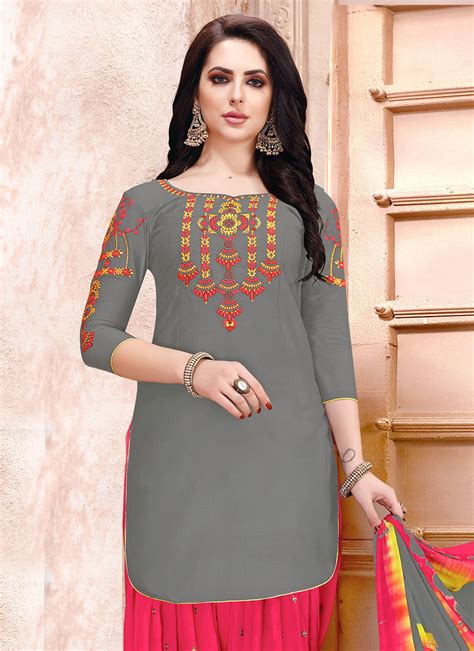 Buy Grey Embroidered Salwar Suit Embroidered Salwar Suit Online