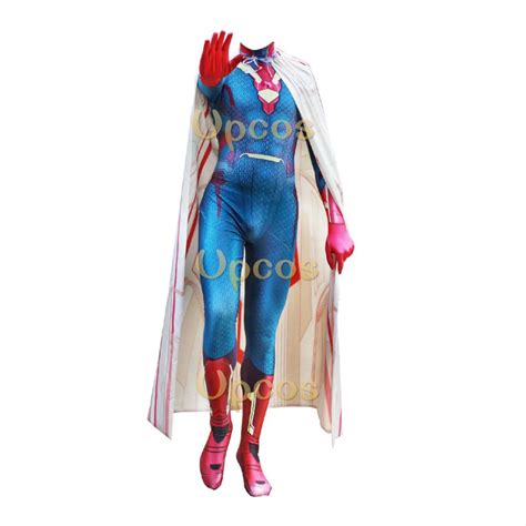 New Vision Costume Lycra 3D Print Movie Avengers Vision Zentai with Cap Spandex Bodysuit Cosplay ...