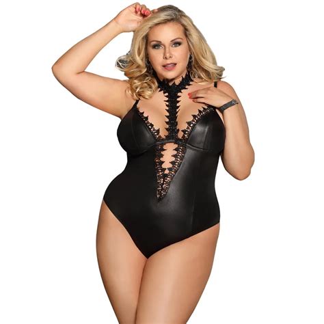 J80663 Plus Size Bodysuit Women Choker Leather Womens Body Suits Sleeveless Straps Ladies Body