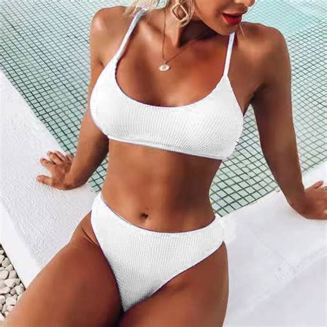 Lilgiuy Women S Charming High Breast Contrast Solid Split Bikini Set