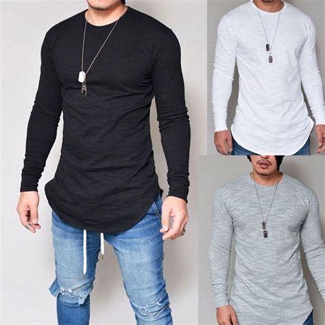 Men Slim Fit O Neck Long Sleeve Muscle Tee T Shirt Material Cotton