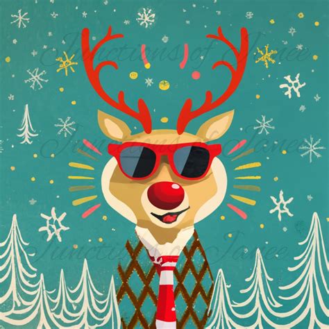 Merry Christmas Clip Art Cool Reindeer Art Etsy