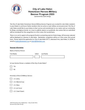 Fillable Online Hometown Heroes Application Form Fax Email Print