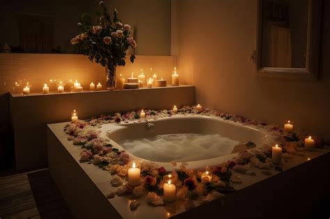 Premium Photo | A bathtub with candles and candles in the background