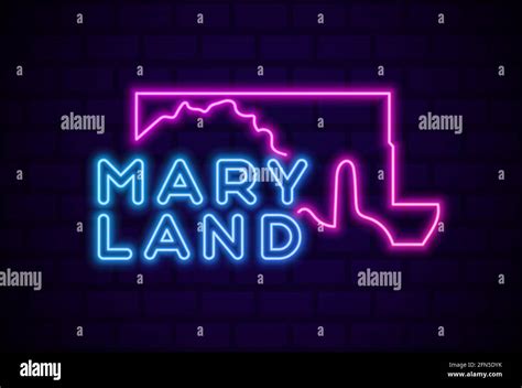 Maryland US State Glowing Neon Lamp Sign Realistic Vector Illustration