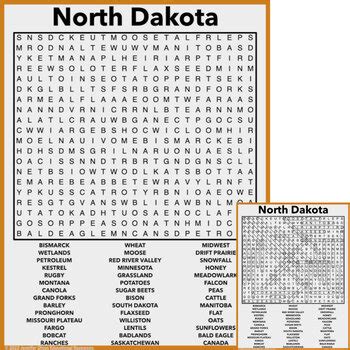 North Dakota Word Search By Jennifer Olson Educational Resources