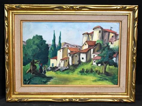 TABLEAU ANCIEN HUILE paysage animé Provence cueillette signé XXème EUR