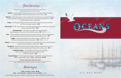 Menu at Oceans Restaurant, Wrightsville Beach