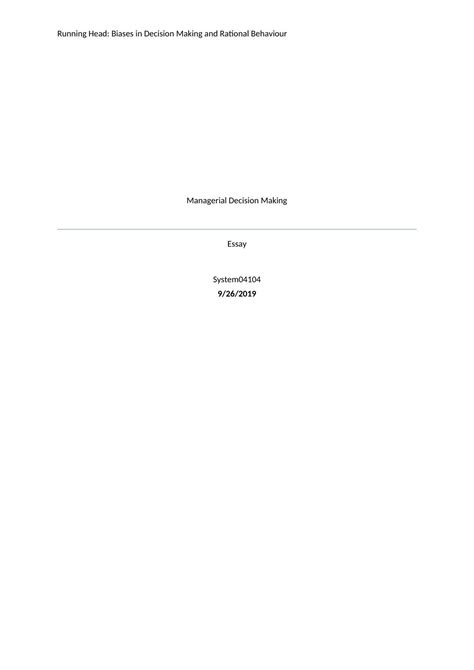 Biases In Decision Making And Rational Behaviour Desklib