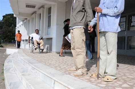 People with and without disabilities entering a university in Addis Ababa.