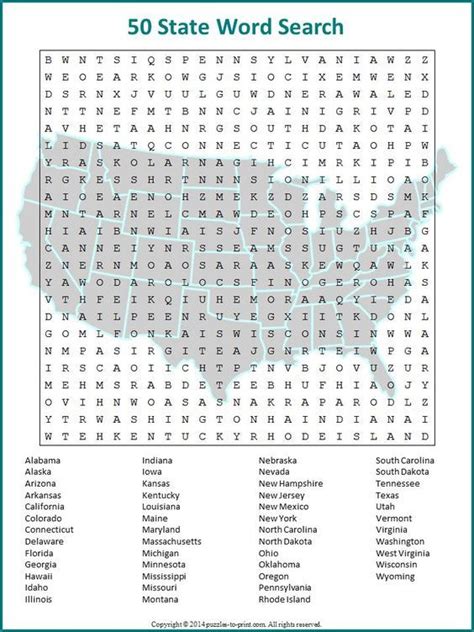 Free Printable Fifty State Word Search Crucigramas Imprimibles Fichas Crucigramas