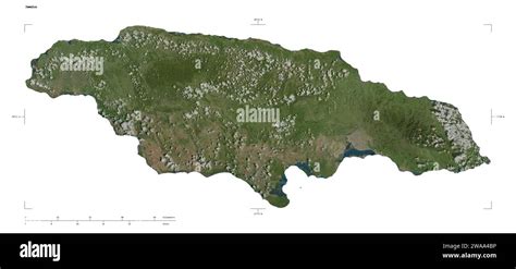 Shape of a high resolution satellite map of the Jamaica, with distance ...