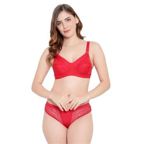 Push Up Lycra Cotton Women Full Coverage Non Padded Lace Red Bra Plain