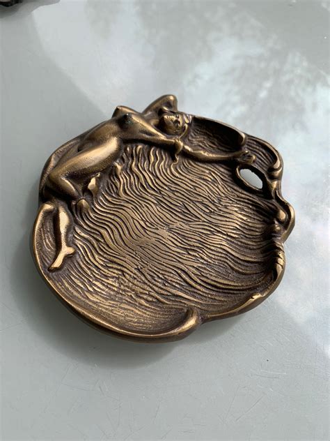 Art Nouveau Naked Reclining Lady Solid Brass Deco Australiana Tray