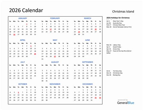 calendar  holidays  christmas island