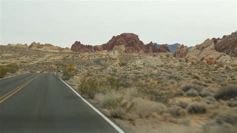 Road Trip, Driving Auto in Valley of Fire, Las Vegas, Nevada, USA. Hitchhiking Traveling in ...