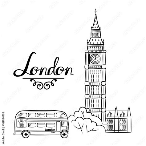 Hand Sketch World Famous Landmark Collection Big Ben London England