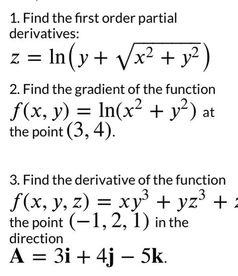 Solved 1 Find The First Order Partial Derivatives