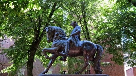 Equestrian statue of Paul Revere in MA Boston US