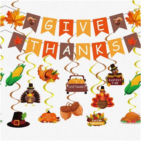 Harvest Blessings 42 Piece Thanksgiving Party Decor Set Give Thanks Banner Turkey Pumpkin