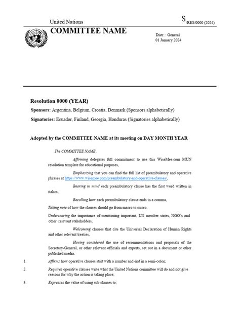 WiseMee-Model-UN-Resolution-Template | PDF | United Nations ...