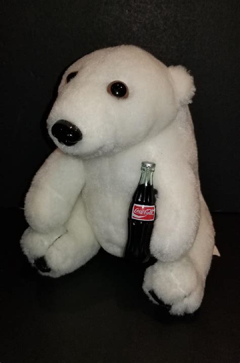 Vtg 1993 White Polar Bear Holding Coca Cola Bottle Stuffed Plush Toy