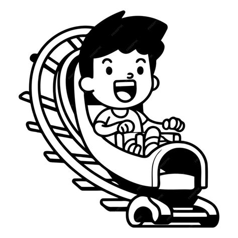 Premium Vector Cute Little Boy Riding A Roller Coaster Cartoon Vector