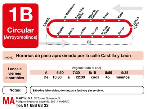 Horarios de autobús L 1B de Arroyomolinos