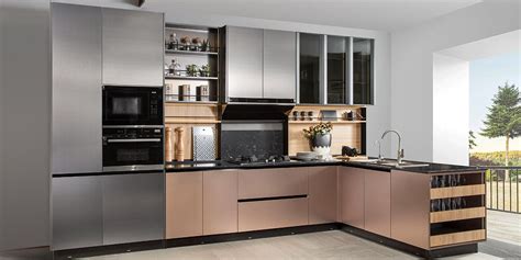 Handleless Kitchen Cabinets In Metal Laminate Finish Oppolia