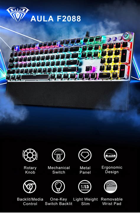 Aula F Punk Keycap Blue Brown Switch Mechanical Gaming Keyboard Wi