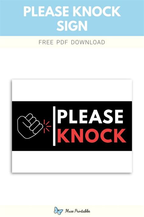 The Please Knock Sign Is Shown In Red And Black With An Image Of A