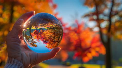 Crystal Ball Photography Autumn Landscape Through Glass Sphere Fall Foliage Reflection