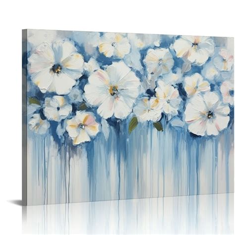 ONETECH Abstract Flower Pictures Decor Wall Art White Floral Canvas