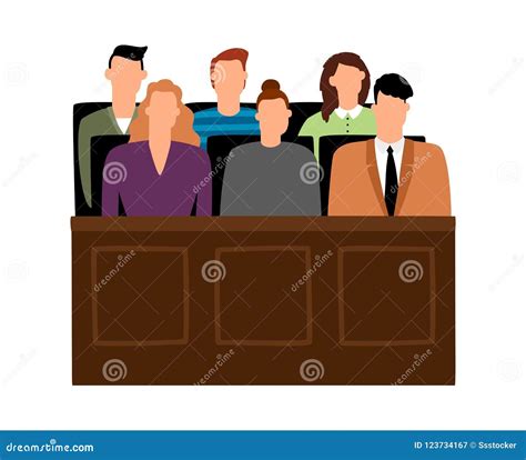 Jury Trial. Jurors Court in Courtroom, Prosecution People Vector Illustration Stock Vector ...