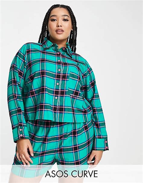 Asos Design Curve Pyjama Aus Gewebe In Grün Kariert Bestehend Aus