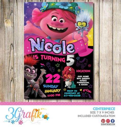 Trolls World Tour Birthday Invitation Trolls World Tour Party