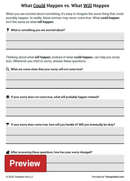 Worry Worksheet Therapist Aid Therapistaidworksheets Net