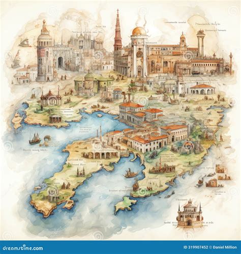 Mappa Mundi A Map Of The Roman World With Key Locations Illustration