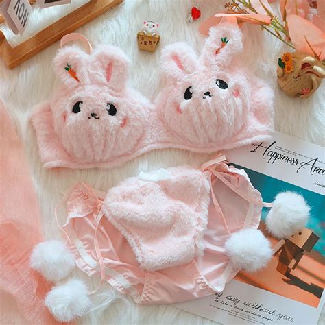 Japanese Lolita Girls Plush Lingerie With Underpants No Steel Ring Push Up Bra Set Warm Lingerie