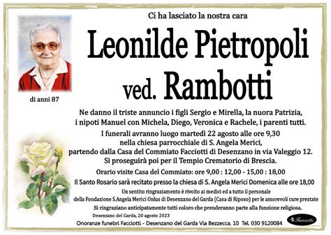 Leonilde Pietropoli Ved Rambotti Onoranze Funebri Facciotti